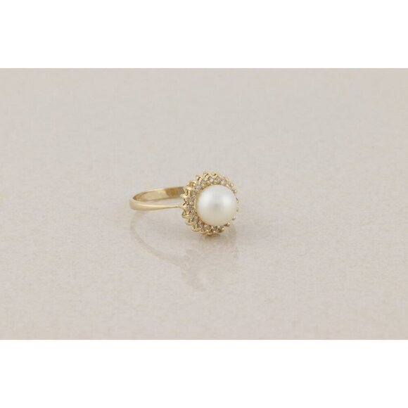 14k Yellow Gold Freshwater Pearl & Diamond Ring Halo Ring Size 6 3/4 - Picture 4 of 9